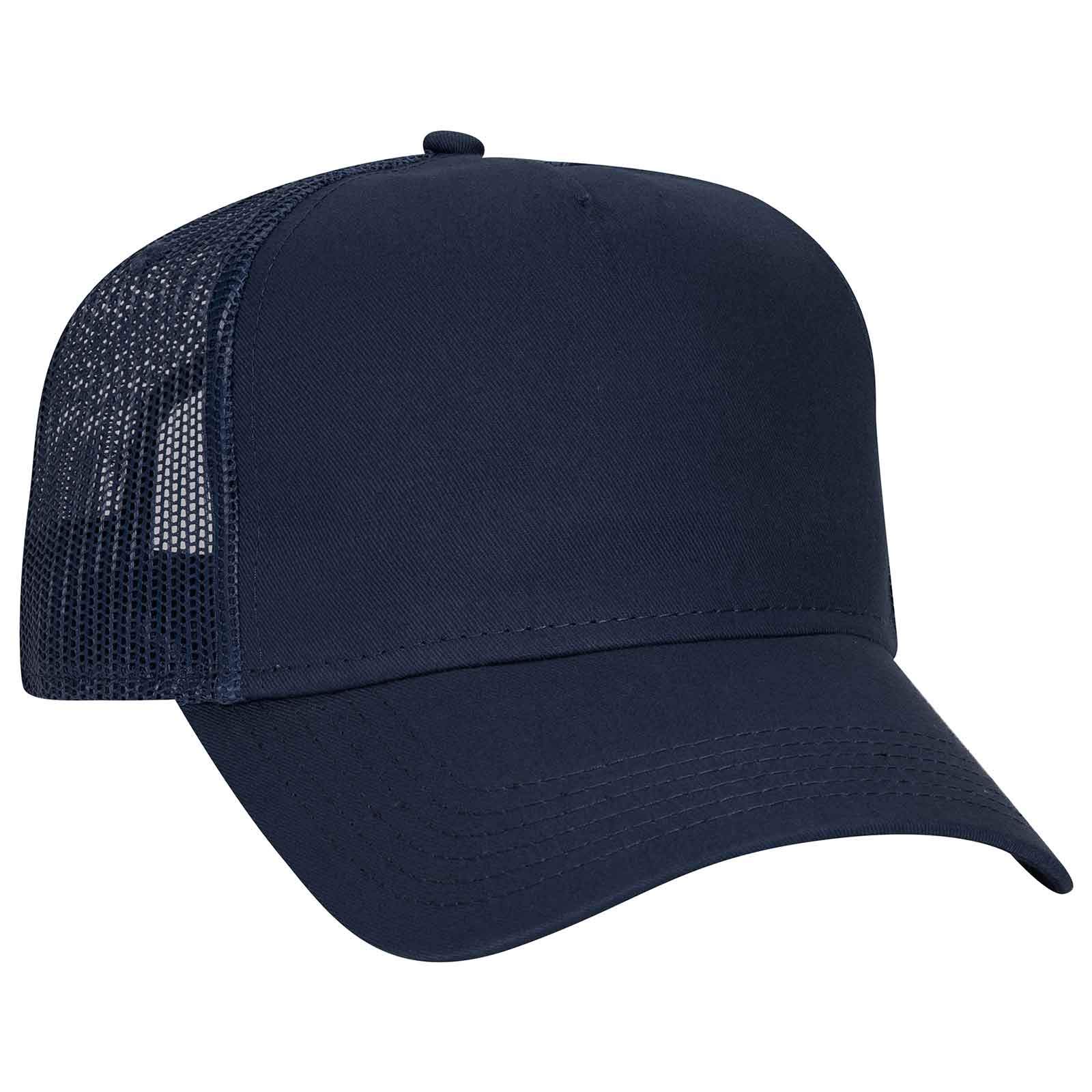 OTTO Cap 5 Panel Low Profile Mesh Back Trucker Hat for Men Navy Cotton Twill
